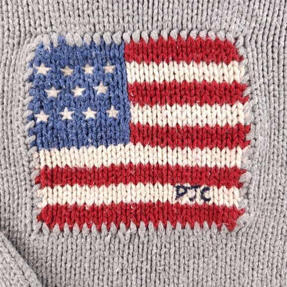 Ralph Lauren Flag Sweater USA Women Medium Gray Cotton Pullover Knit Graphic - Picture 3 of 12
